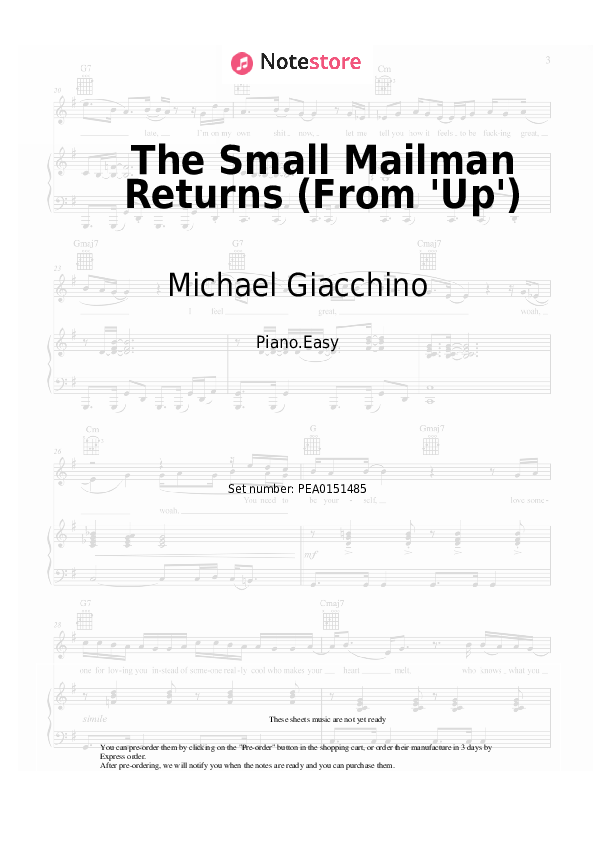 Easy sheet music Michael Giacchino - The Small Mailman Returns (From 'Up') - Piano.Easy