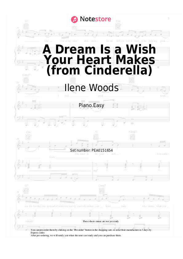 Easy sheet music Ilene Woods - A Dream Is a Wish Your Heart Makes (from Cinderella) - Piano.Easy