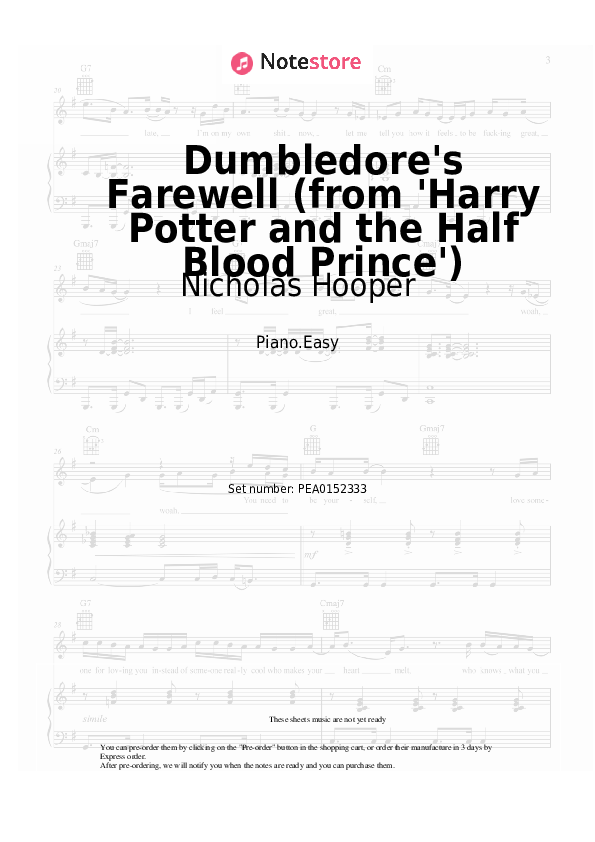 Easy sheet music Nicholas Hooper - Dumbledore's Farewell (from 'Harry Potter and the Half Blood Prince') - Piano.Easy