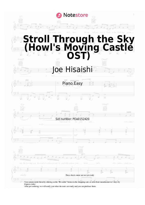 Easy sheet music Joe Hisaishi - The Merry Light Cavalrymen (Howl's Moving Castle OST) - Piano.Easy