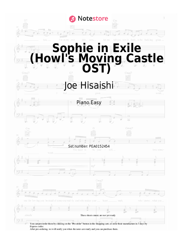 Easy sheet music Joe Hisaishi - Sophie in Exile (Howl's Moving Castle OST) - Piano.Easy