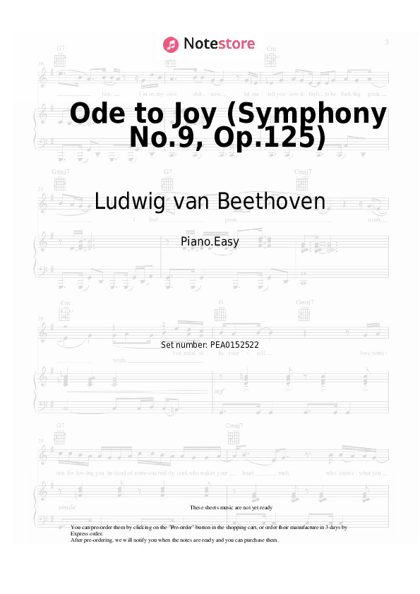 Ode to Joy (Symphony No.9, Op.125) - Ludwig van Beethoven Piano Sheet Music Easy - Piano.Easy