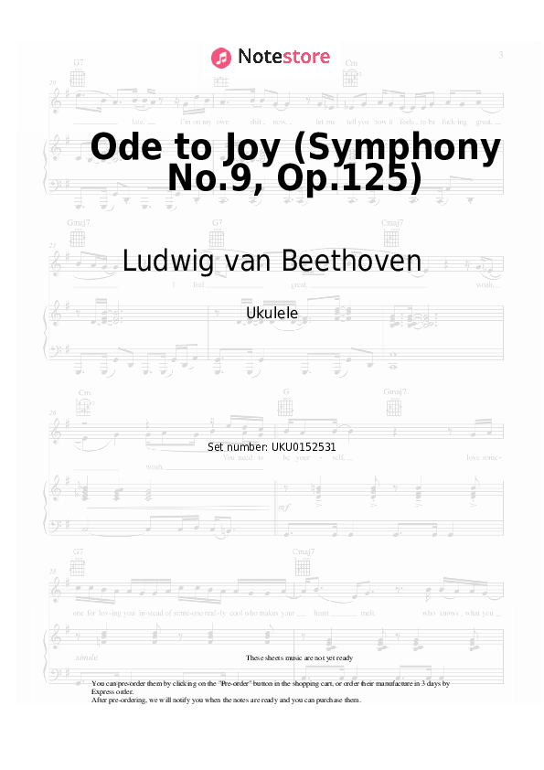 Ode to Joy (Symphony No.9, Op.125) - Ludwig van Beethoven Ukulele Sheet Music - Ukulele