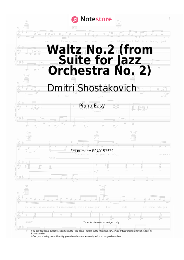 Easy sheet music Dmitri Shostakovich - Waltz No.2 (from Suite for Jazz Orchestra No. 2) - Piano.Easy