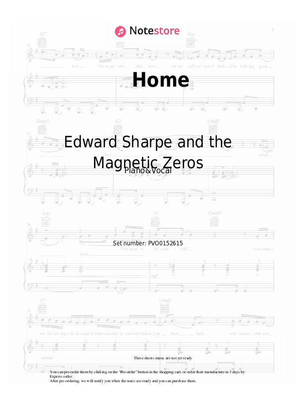 Sheet music with the voice part Edward Sharpe and the Magnetic Zeros - Home - Piano&Vocal