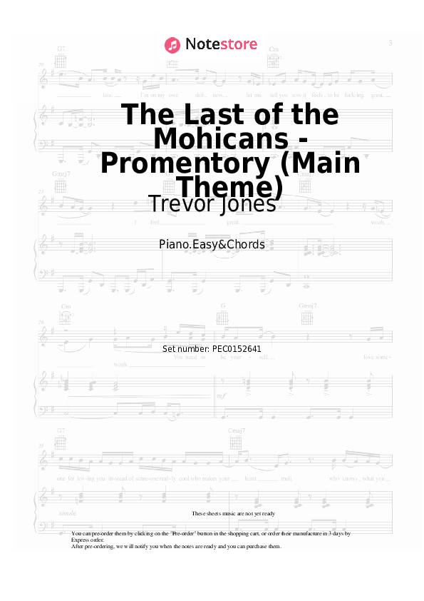 Easy sheet music and chords Trevor Jones - The Last of the Mohicans - Promentory (Main Theme) - Piano.Easy&Chords