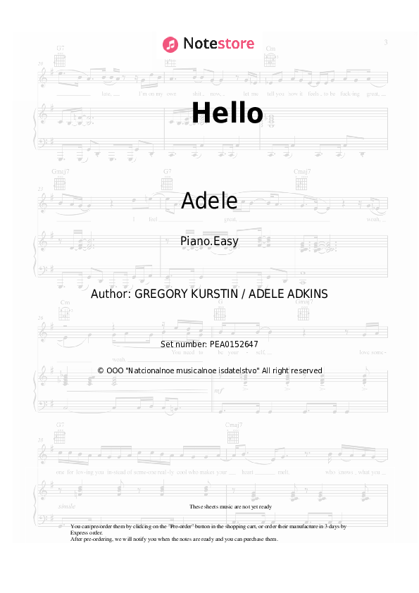 Easy sheet music Adele - Hello - Piano.Easy