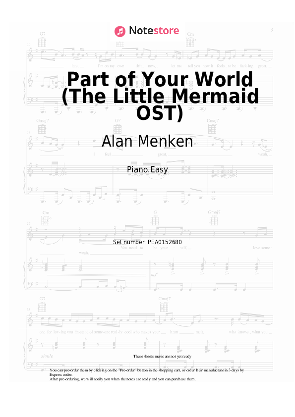 Easy sheet music Alan Menken - Part of Your World (The Little Mermaid OST) - Piano.Easy