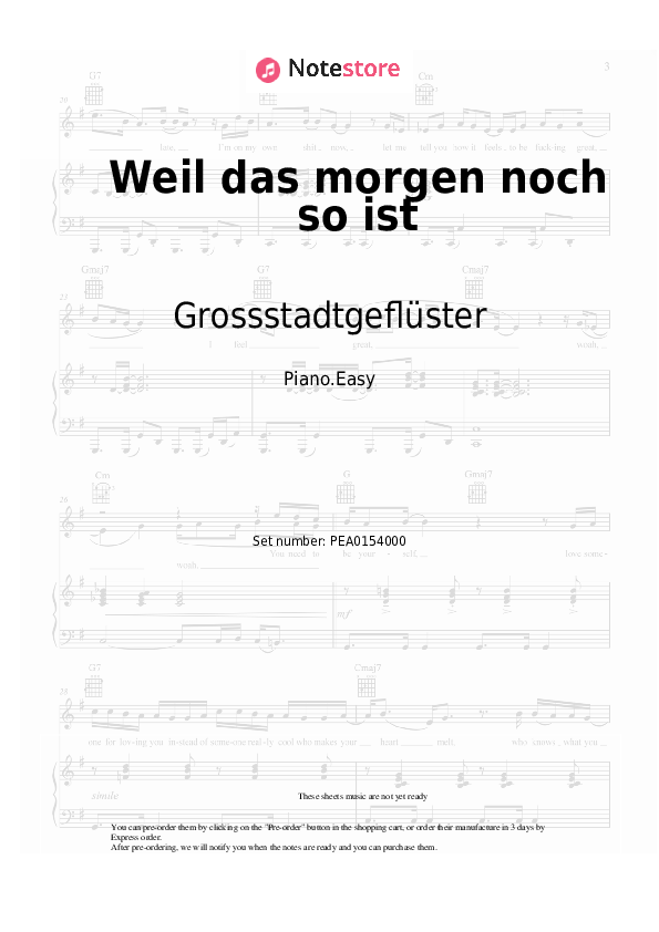 Weil das morgen noch so ist - Grossstadtgeflüster Piano Sheet Music Easy - Piano.Easy