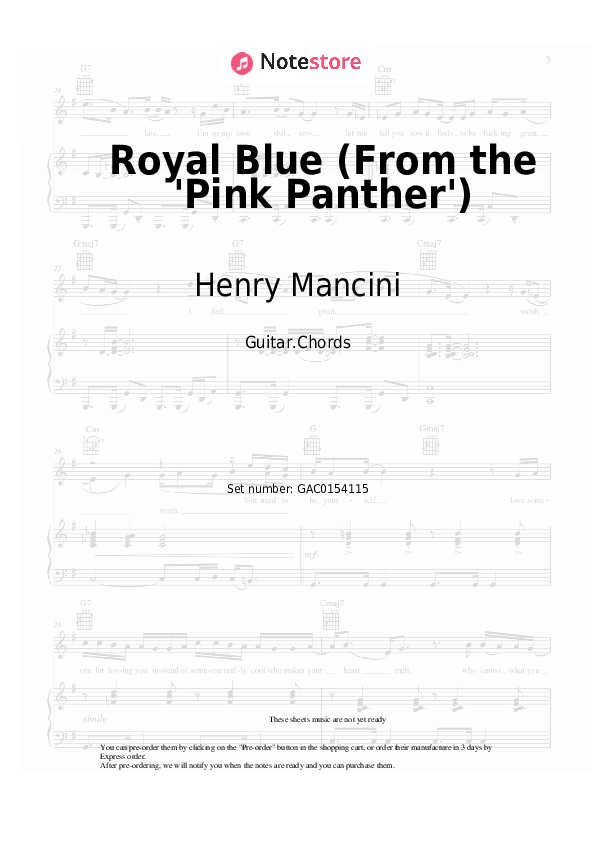 Chords Henry Mancini - Royal Blue (From the 'Pink Panther') - Guitar.Chords