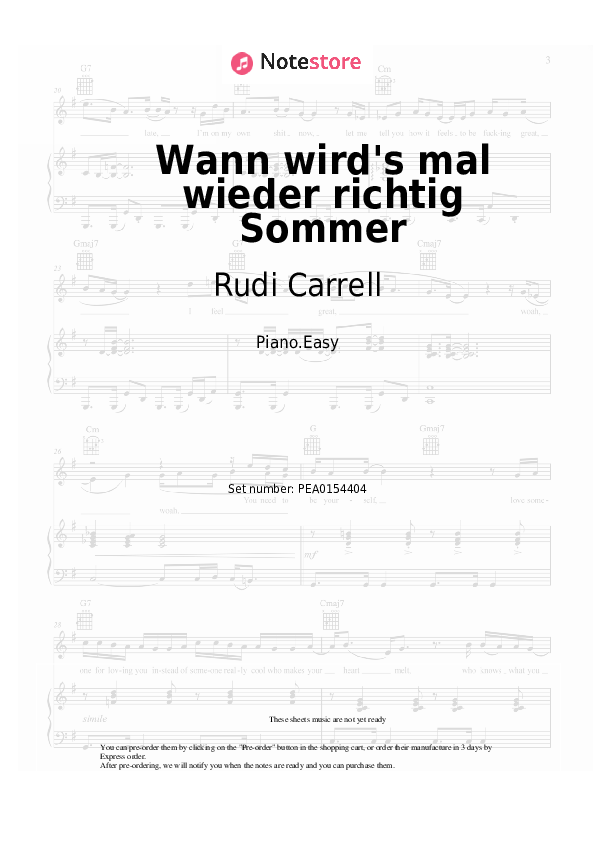 Easy sheet music Rudi Carrell - Wann wird's mal wieder richtig Sommer - Piano.Easy