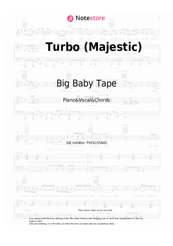 Turbo (Majestic) - Big Baby Tape Piano Sheet Music with the Vocal and Chords - Piano&Vocal&Chords