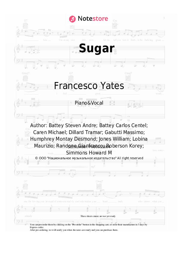 Sheet music with the voice part Robin Schulz, Francesco Yates - Sugar - Piano&Vocal