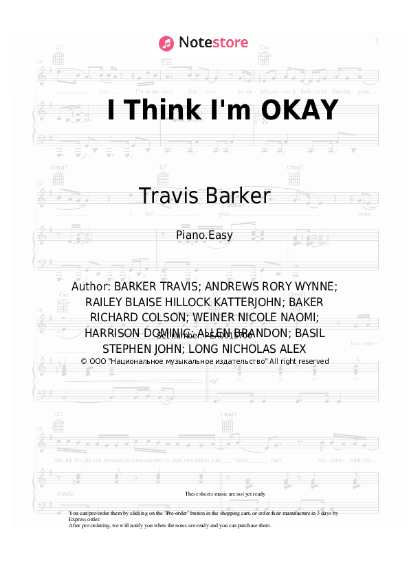 Easy sheet music Machine Gun Kelly, Yungblud, Travis Barker - I Think I'm OKAY - Piano.Easy