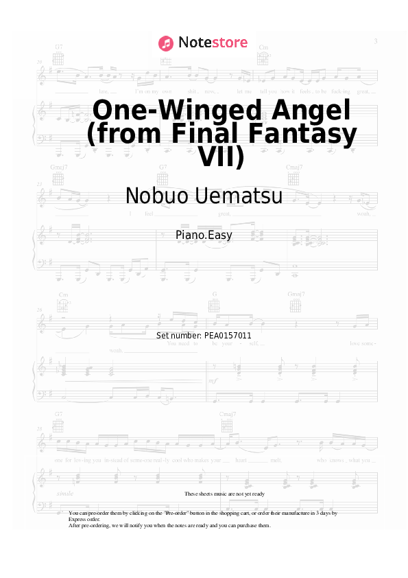 One-Winged Angel (from Final Fantasy VII) - Nobuo Uematsu Piano Sheet Music Easy - Piano.Easy