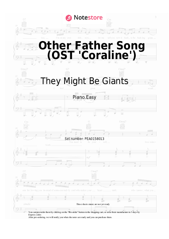 Other Father Song (OST 'Coraline') - They Might Be Giants, Bruno Coulais Piano Sheet Music Easy - Piano.Easy