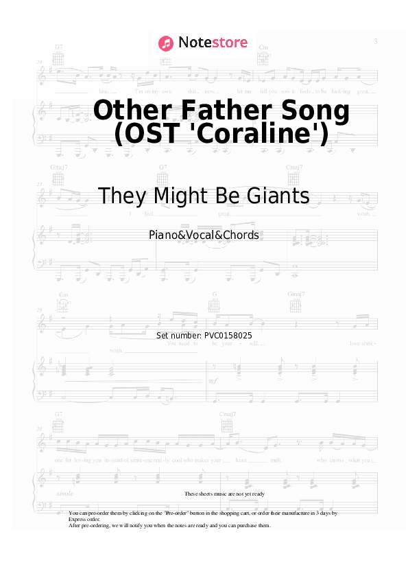 Other Father Song (OST 'Coraline') - They Might Be Giants, Bruno Coulais Piano Sheet Music with the Vocal and Chords - Piano&Vocal&Chords