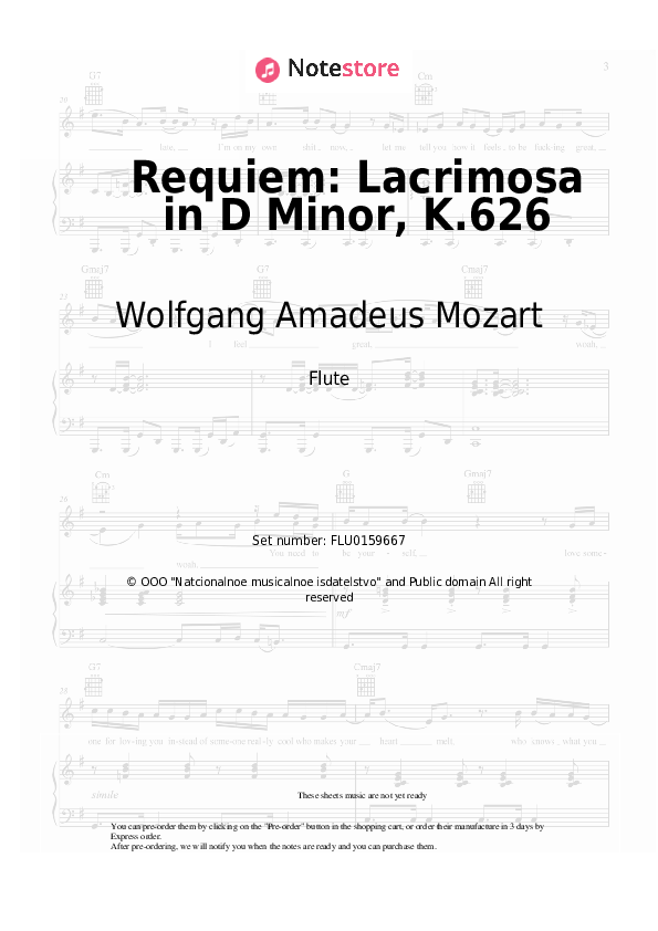 Requiem: Lacrimosa in D Minor, K.626 - Wolfgang Amadeus Mozart Flute Sheet Music - Flute