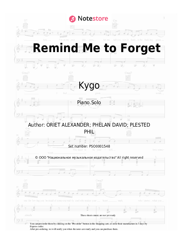 Sheet music Miguel, Kygo - Remind Me to Forget - Piano.Solo
