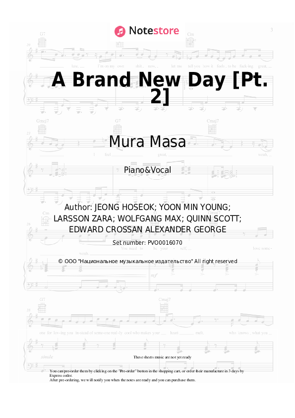 Sheet music with the voice part BTS, Zara Larsson, Mura Masa - A Brand New Day [Pt. 2] - Piano&Vocal