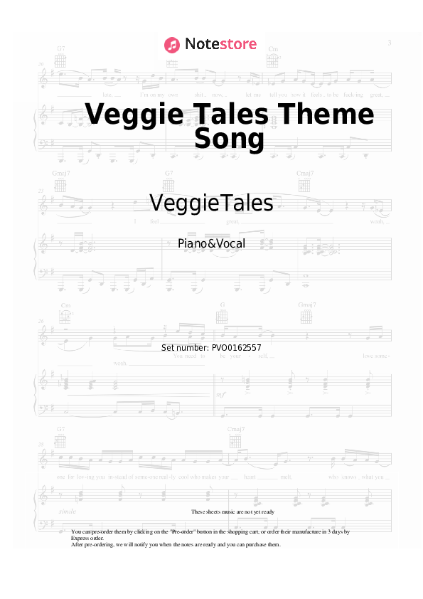 Veggie Tales Theme Song - VeggieTales Piano Sheet Music with the Voice part - Piano&Vocal