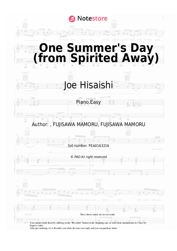 One Summer's Day (from Spirited Away) - Joe Hisaishi Piano Sheet Music Easy - Piano.Easy