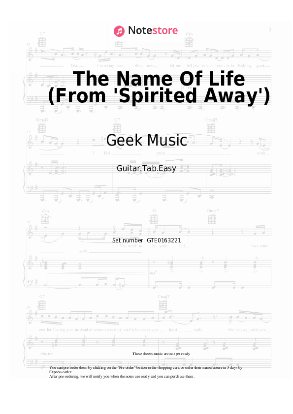 The Name Of Life (From 'Spirited Away') - Joe Hisaishi Tabs Easy - Guitar.Tab.Easy