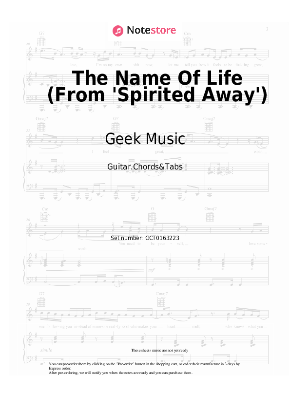 The Name Of Life (From 'Spirited Away') - Joe Hisaishi Chords and Tabs - Guitar.Chords&Tabs