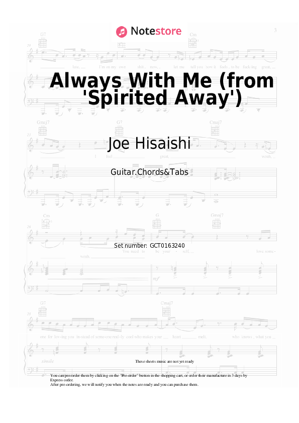 Always With Me (from 'Spirited Away') - Joe Hisaishi, Youmi Kimura Chords and Tabs - Guitar.Chords&Tabs