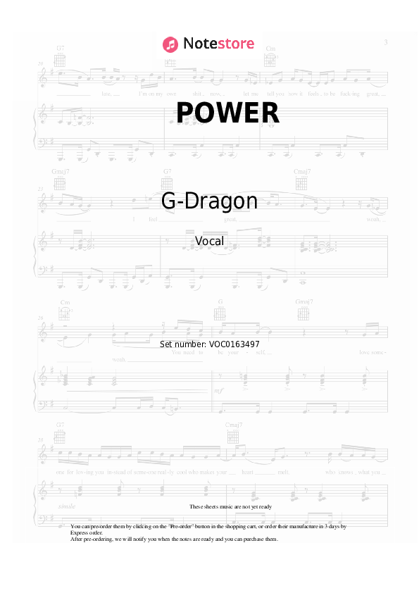 POWER - G-Dragon Vocal Sheet Music - Vocal