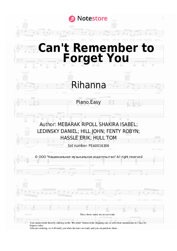 Easy sheet music Shakira, Rihanna - Can't Remember to Forget You - Piano.Easy