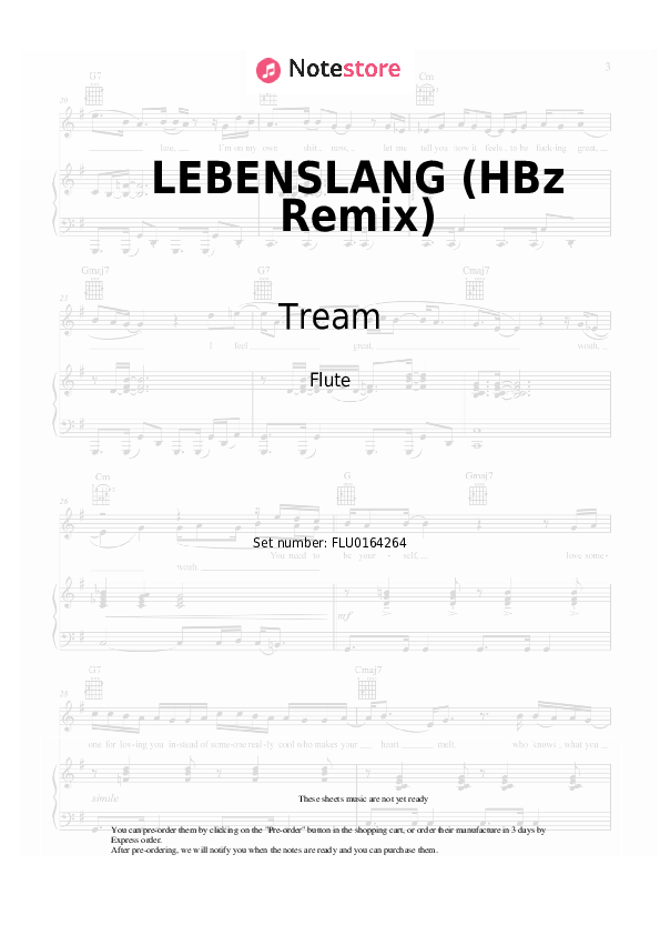 LEBENSLANG (HBz Remix) - Tream, HBz Flute Sheet Music - Flute