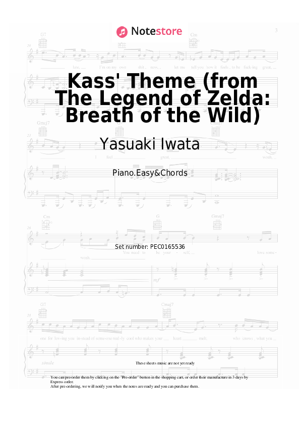 Kass' Theme (from The Legend of Zelda: Breath of the Wild) - Yasuaki Iwata Sheet Music Easy and Chords - Piano.Easy&Chords