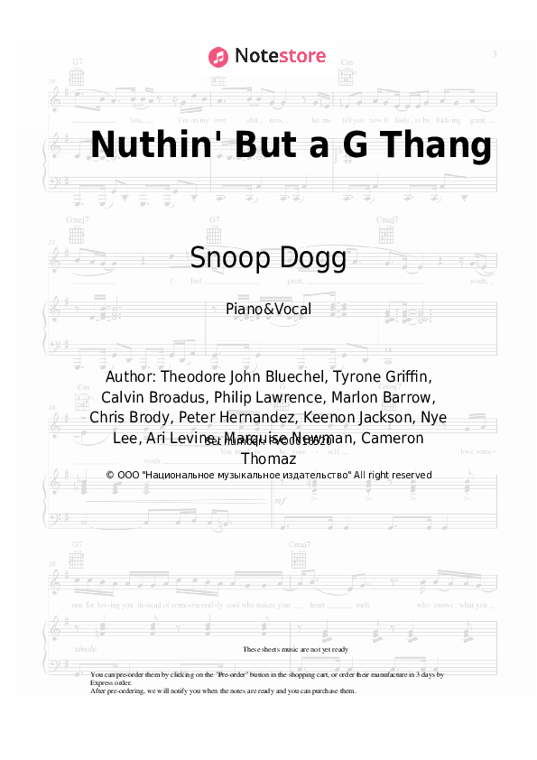 Sheet music with the voice part Dr. Dre, Snoop Dogg - Nuthin' But a G Thang - Piano&Vocal