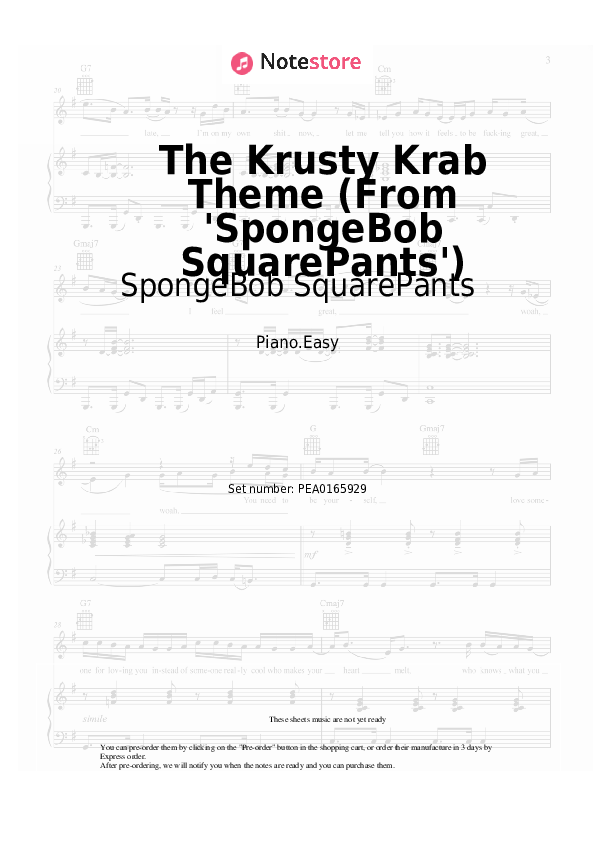 The Krusty Krab Theme (From 'SpongeBob SquarePants') - SpongeBob SquarePants Piano Sheet Music Easy - Piano.Easy