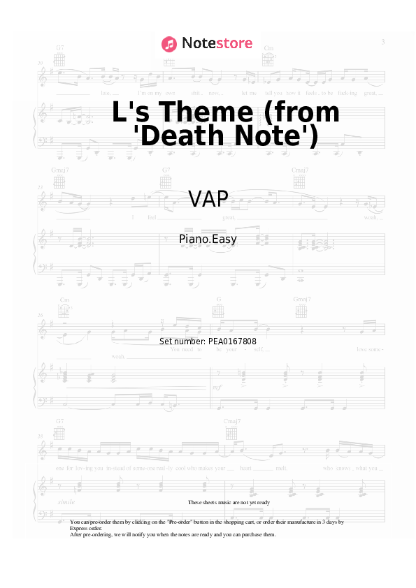 L's Theme (from 'Death Note') - VAP Piano Sheet Music Easy - Piano.Easy