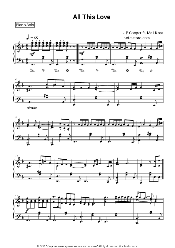 All This Love - JP Cooper Piano Sheet Music - Piano.Solo