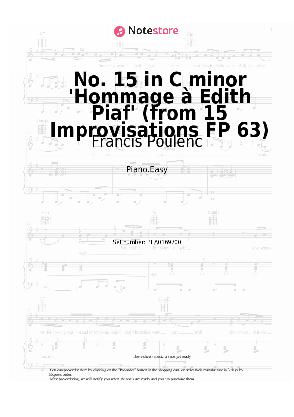 No. 15 in C minor 'Hommage à Edith Piaf' (from 15 Improvisations FP 63) - Francis Poulenc Piano Sheet Music Easy - Piano.Easy