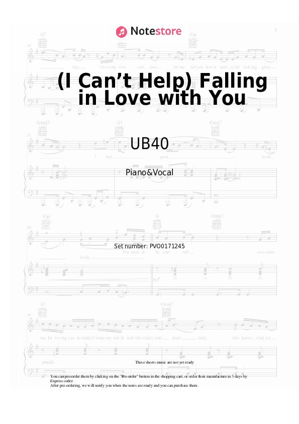 (I Can’t Help) Falling in Love with You - UB40 Piano Sheet Music with the Voice part - Piano&Vocal