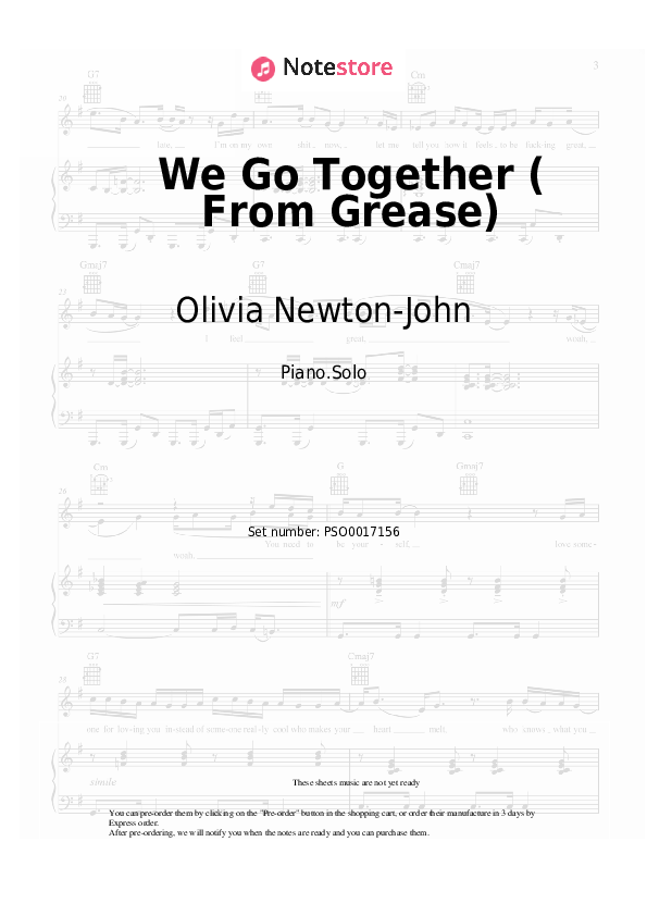 We Go Together (From Grease) - John Travolta, Olivia Newton-John Piano Sheet Music - Piano.Solo