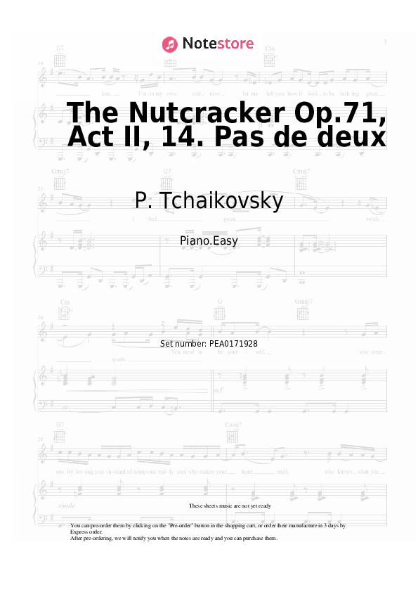 The Nutcracker Op.71, Act II, 14. Pas de deux - P. Tchaikovsky Piano Sheet Music Easy - Piano.Easy