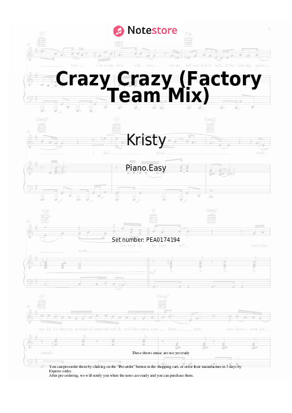 Crazy Crazy (Factory Team Mix) - Kristy Piano Sheet Music Easy - Piano.Easy