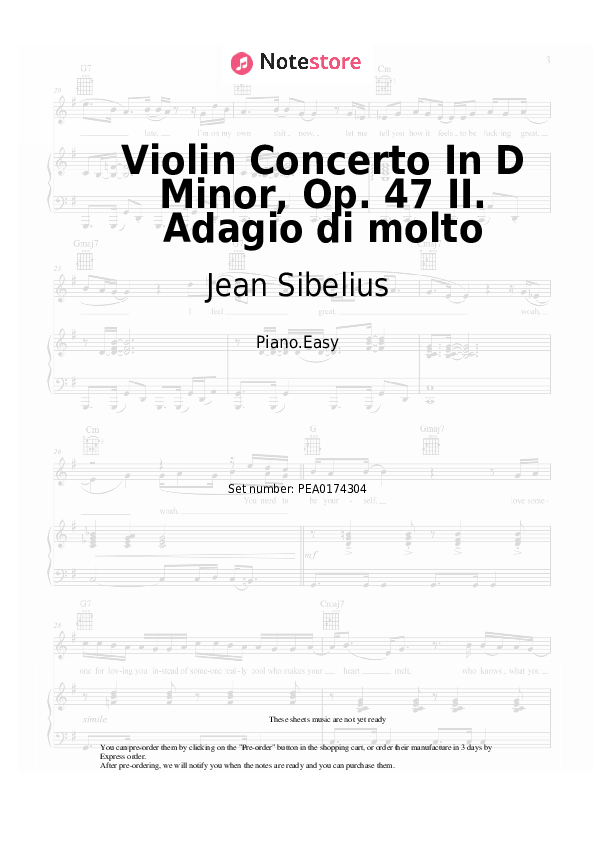 Violin Concerto In D Minor, Op. 47 II. Adagio di molto - Jean Sibelius Piano Sheet Music Easy - Piano.Easy