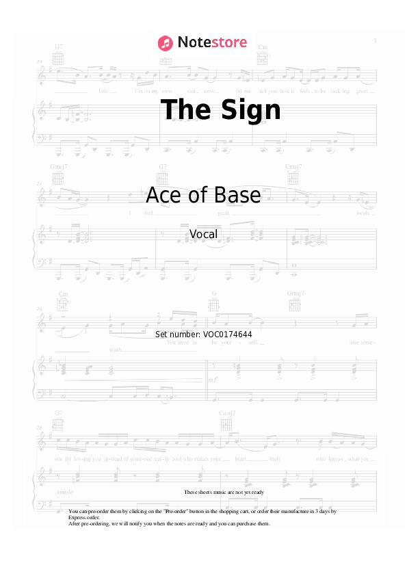 The Sign - Ace of Base Vocal Sheet Music - Vocal