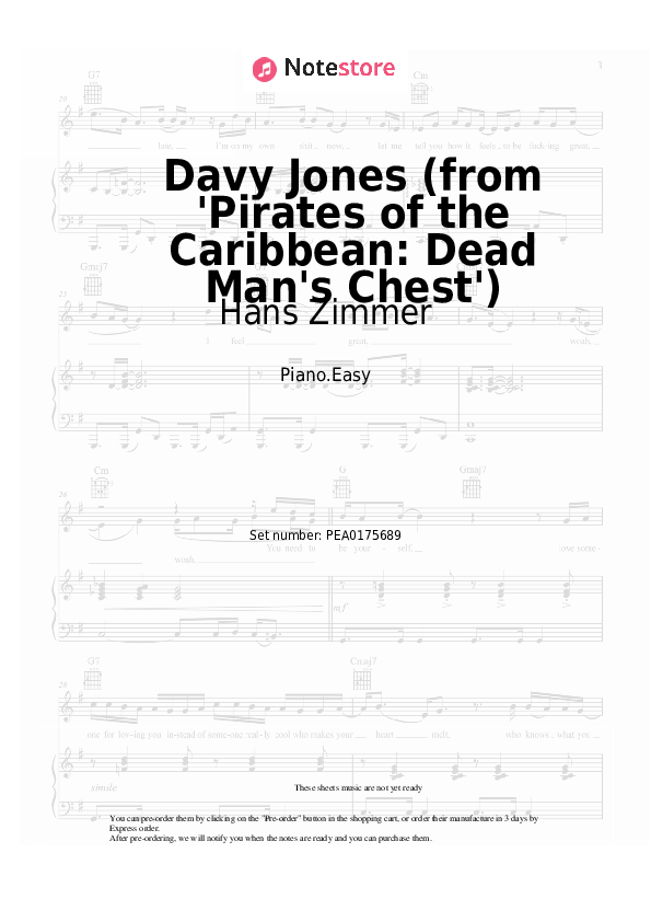 Davy Jones (from 'Pirates of the Caribbean: Dead Man's Chest') - Hans Zimmer Piano Sheet Music Easy - Piano.Easy