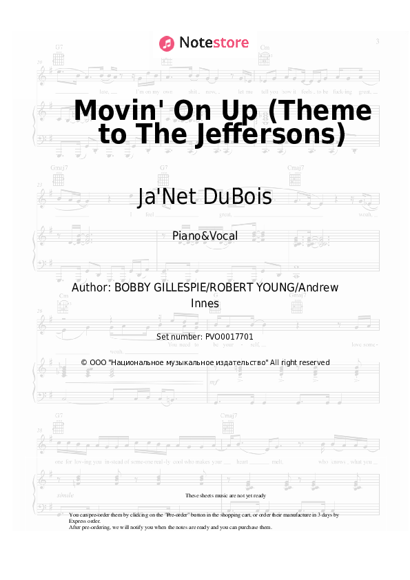Sheet music with the voice part Ja'Net DuBois - Movin' On Up (Theme to The Jeffersons) - Piano&Vocal