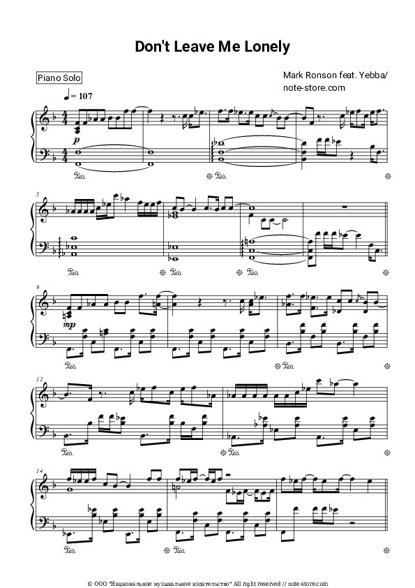Mark Ronson, YEBBA - Don't Leave Me Lonely piano sheet music