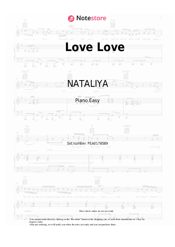 Love Love - NATALIYA Piano Sheet Music Easy - Piano.Easy