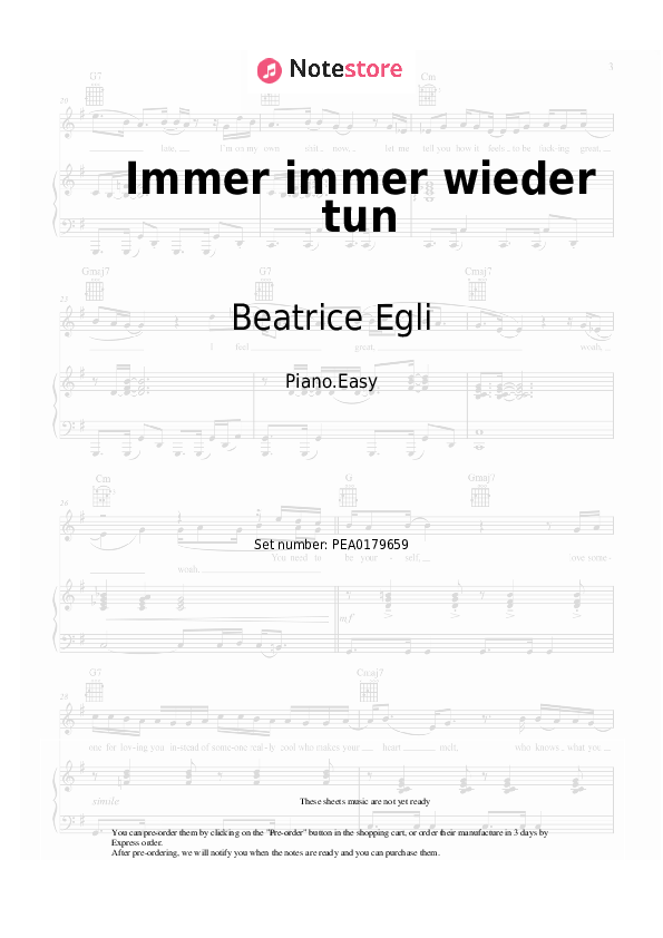 Immer immer wieder tun - Beatrice Egli Piano Sheet Music Easy - Piano.Easy