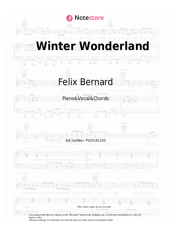 Winter Wonderland - Felix Bernard Piano Sheet Music with the Vocal and Chords - Piano&Vocal&Chords